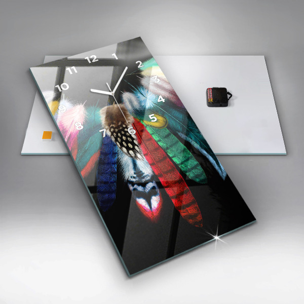 Ceas vertical de perete din sticlă Pene de păsări colorate