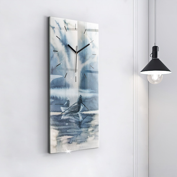 Ceas vertical de perete din sticlă Pescar pe lac