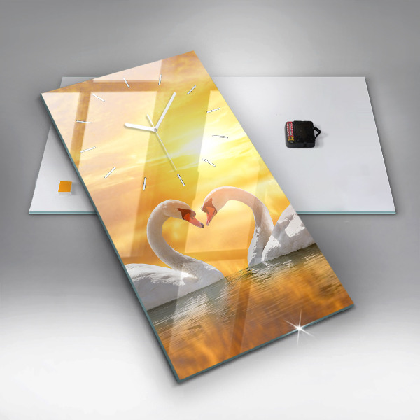 Ceas vertical de perete din sticlă Lebedele îndrăgostite