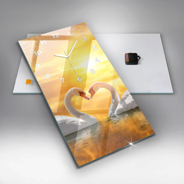 Ceas vertical de perete din sticlă Lebedele îndrăgostite