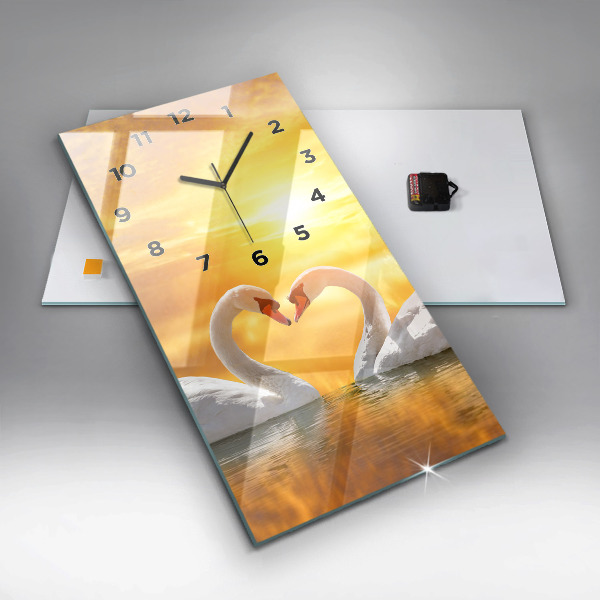 Ceas vertical de perete din sticlă Lebedele îndrăgostite