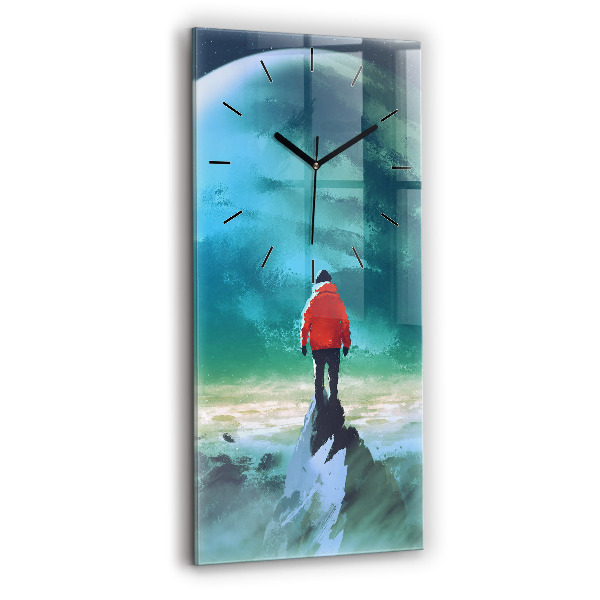 Ceas vertical de perete din sticlă Omul pe lună