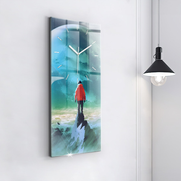 Ceas vertical de perete din sticlă Omul pe lună