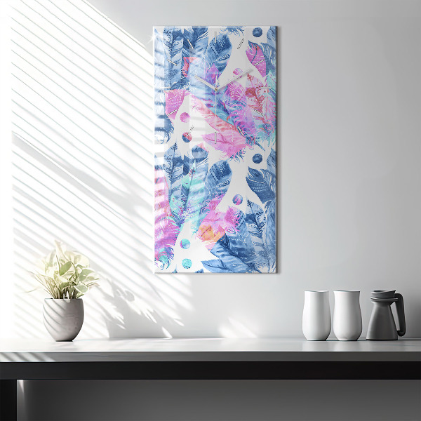 Ceas vertical de perete din sticlă Pene colorate