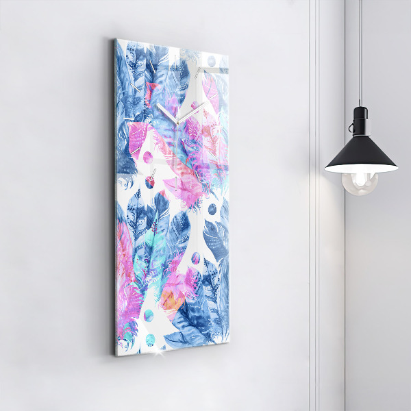 Ceas vertical de perete din sticlă Pene colorate