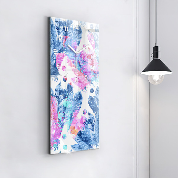 Ceas vertical de perete din sticlă Pene colorate