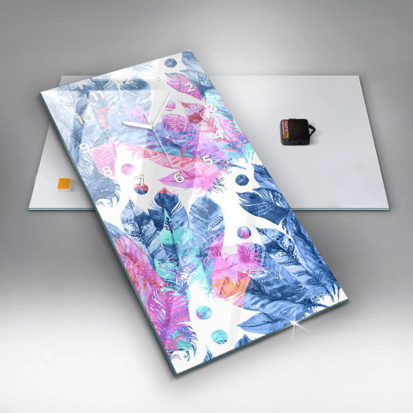 Ceas vertical de perete din sticlă Pene colorate