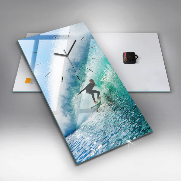 Ceas vertical de perete din sticlă Surfing în Hawaii