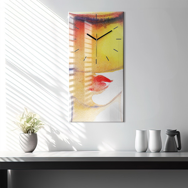 Ceas vertical de perete din sticlă Femeie cu pălărie