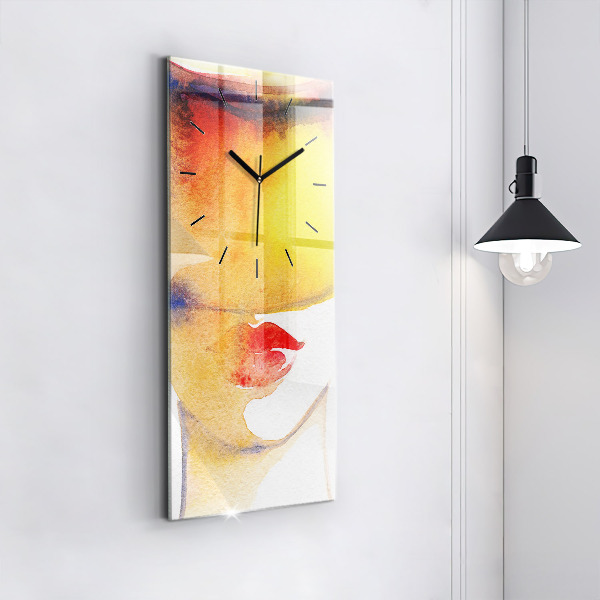 Ceas vertical de perete din sticlă Femeie cu pălărie