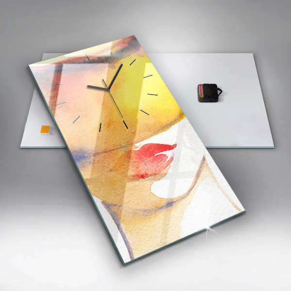 Ceas vertical de perete din sticlă Femeie cu pălărie