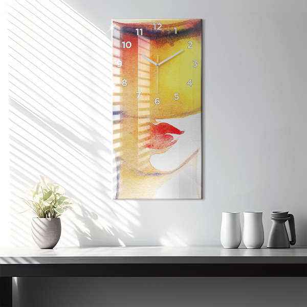 Ceas vertical de perete din sticlă Femeie cu pălărie