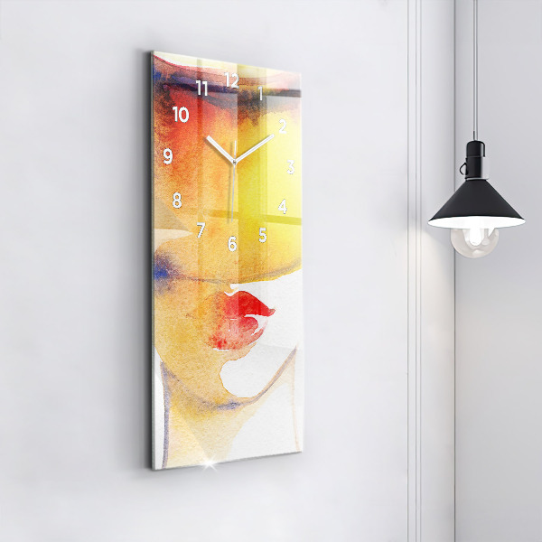 Ceas vertical de perete din sticlă Femeie cu pălărie