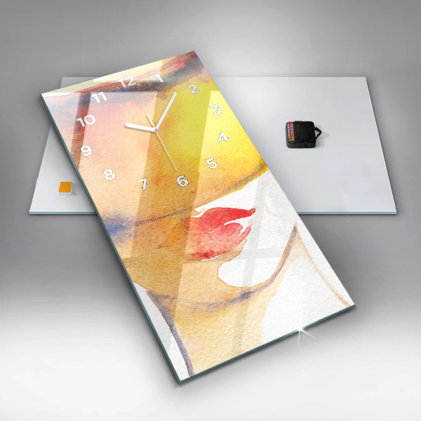 Ceas vertical de perete din sticlă Femeie cu pălărie