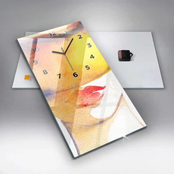 Ceas vertical de perete din sticlă Femeie cu pălărie