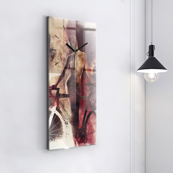 Ceas vertical de perete din sticlă Femeie și bicicleta