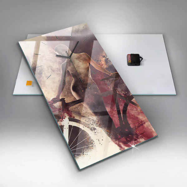 Ceas vertical de perete din sticlă Femeie și bicicleta