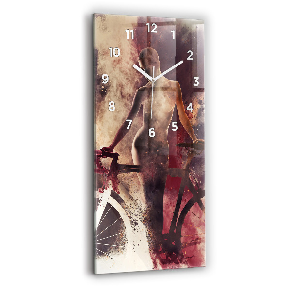 Ceas vertical de perete din sticlă Femeie și bicicleta
