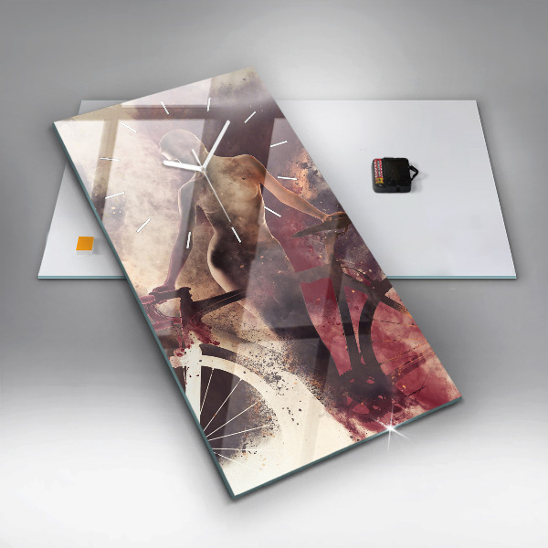 Ceas vertical de perete din sticlă Femeie și bicicleta