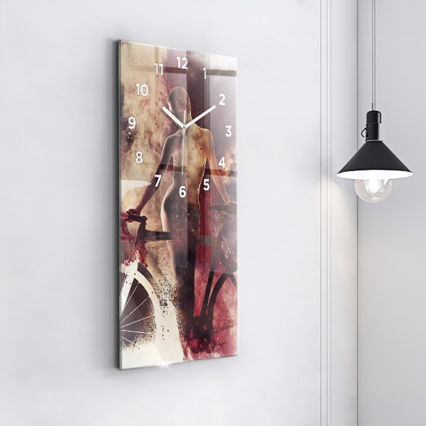 Ceas vertical de perete din sticlă Femeie și bicicleta