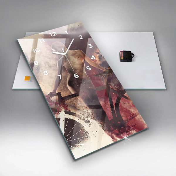 Ceas vertical de perete din sticlă Femeie și bicicleta