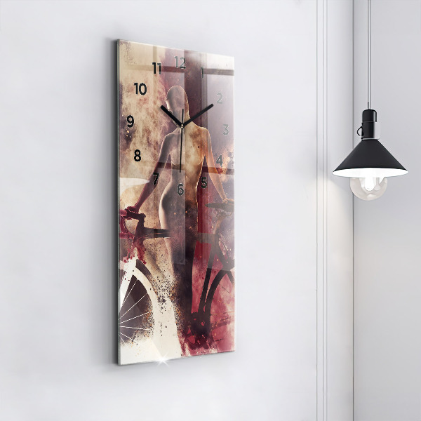 Ceas vertical de perete din sticlă Femeie și bicicleta