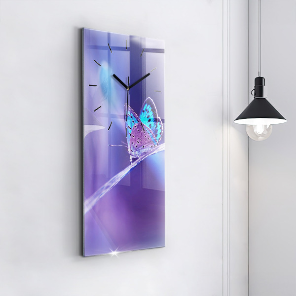 Ceas vertical de perete din sticlă Fluture pe iarbă