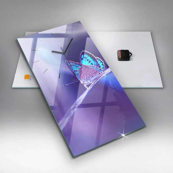 Ceas vertical de perete din sticlă Fluture pe iarbă