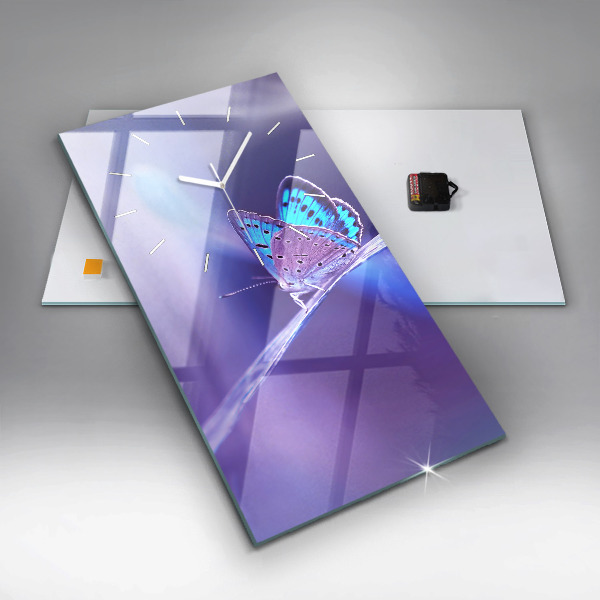 Ceas vertical de perete din sticlă Fluture pe iarbă