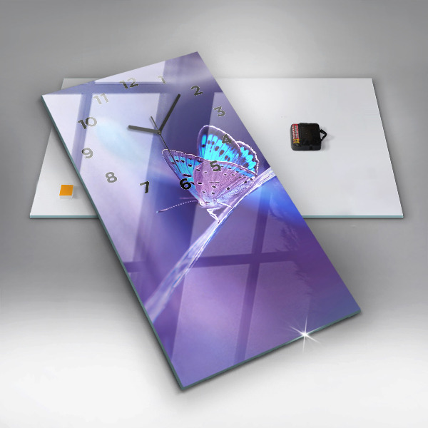 Ceas vertical de perete din sticlă Fluture pe iarbă