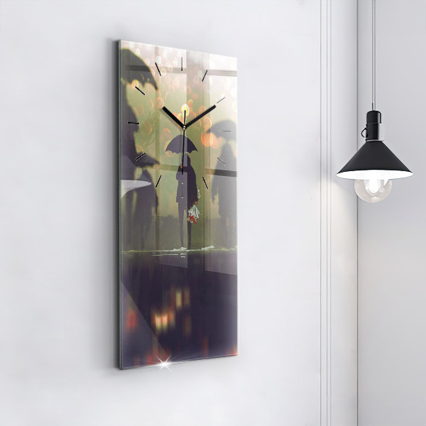 Ceas vertical de perete din sticlă Oameni cu umbrele