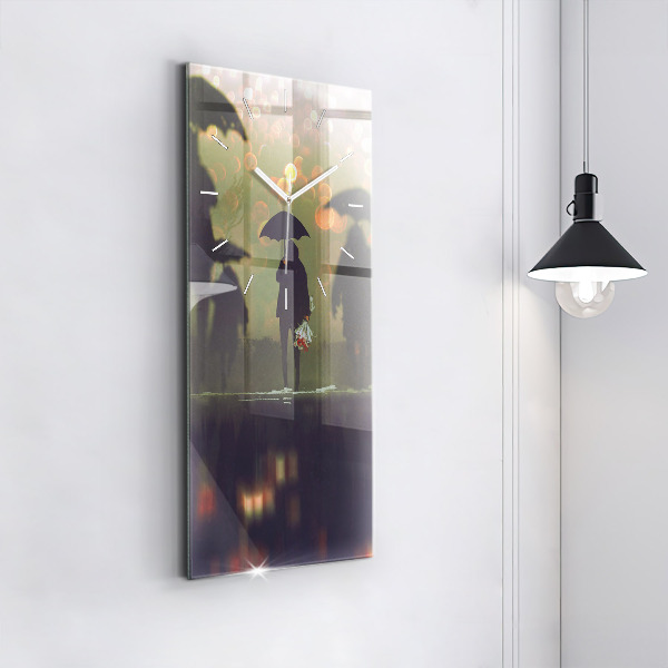 Ceas vertical de perete din sticlă Oameni cu umbrele