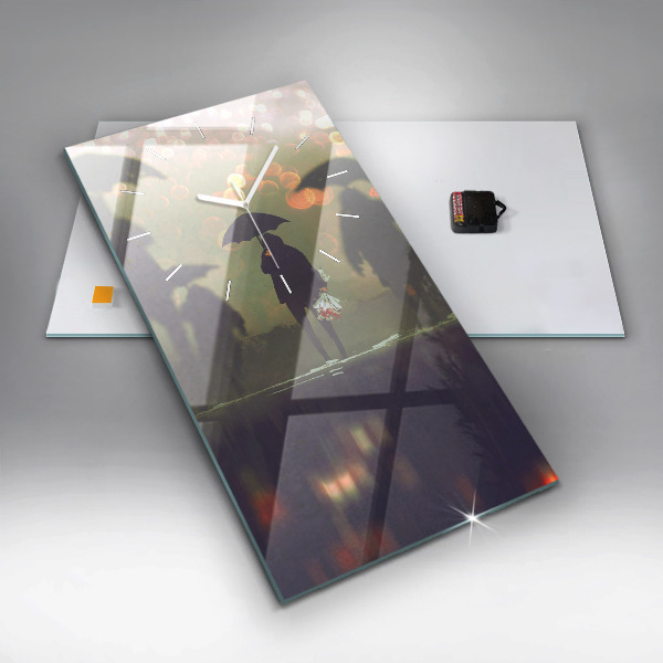 Ceas vertical de perete din sticlă Oameni cu umbrele