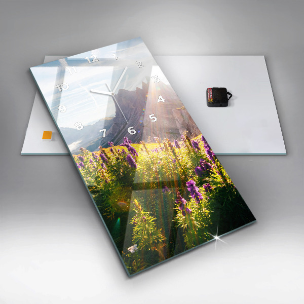 Ceas vertical de perete din sticlă Lunca de lavandă