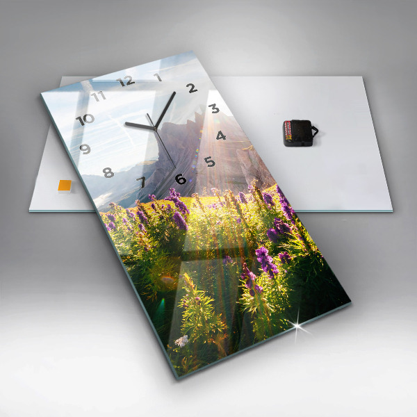 Ceas vertical de perete din sticlă Lunca de lavandă