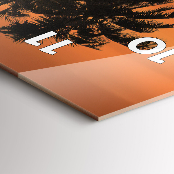 Ceas vertical de perete din sticlă Apus de soare și palmieri