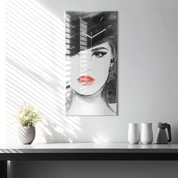 Ceas vertical de perete din sticlă Femeie cu pălărie