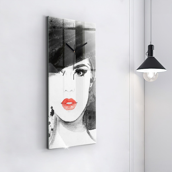 Ceas vertical de perete din sticlă Femeie cu pălărie