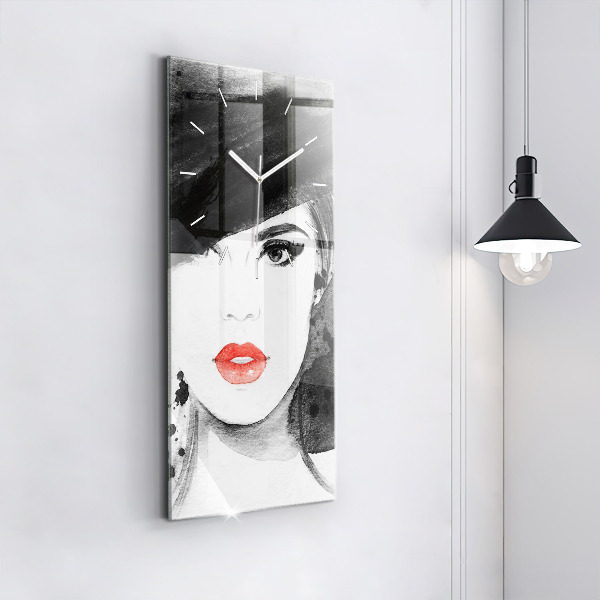 Ceas vertical de perete din sticlă Femeie cu pălărie