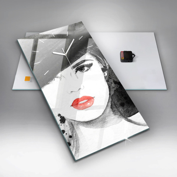 Ceas vertical de perete din sticlă Femeie cu pălărie