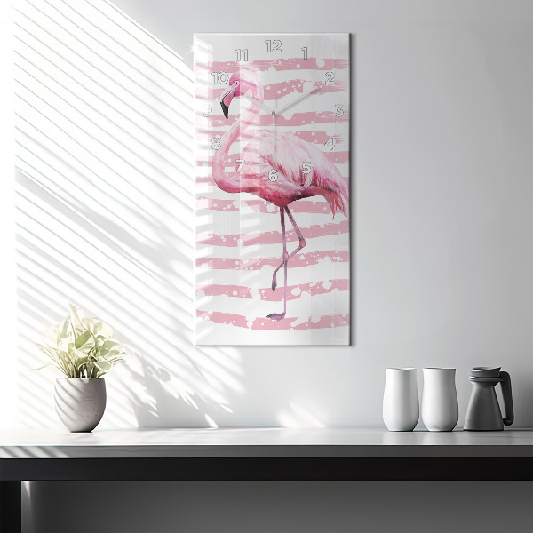 Ceas vertical de perete din sticlă Grafica Flamingo