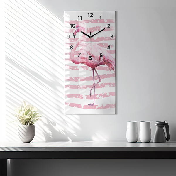 Ceas vertical de perete din sticlă Grafica Flamingo
