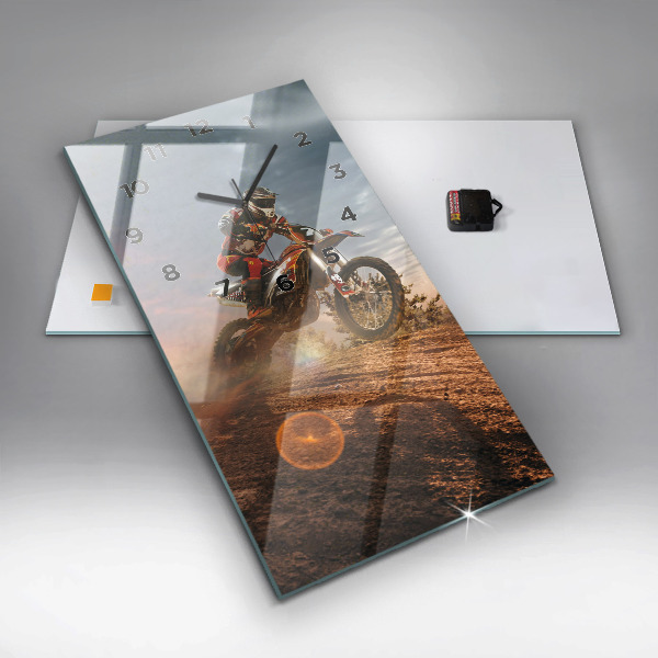 Ceas vertical de perete din sticlă Bărbat pe motocicletă