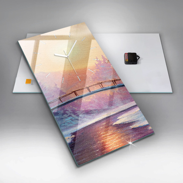 Ceas vertical de perete din sticlă Pom de Crăciun și pod