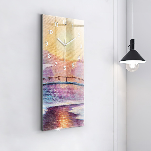 Ceas vertical de perete din sticlă Pom de Crăciun și pod