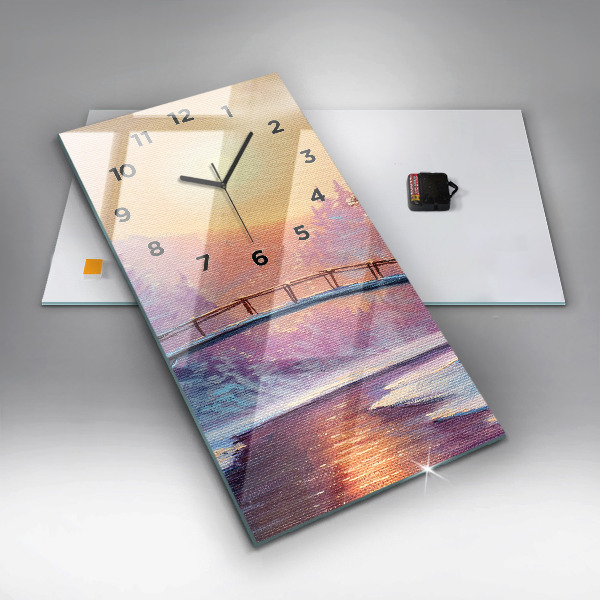 Ceas vertical de perete din sticlă Pom de Crăciun și pod