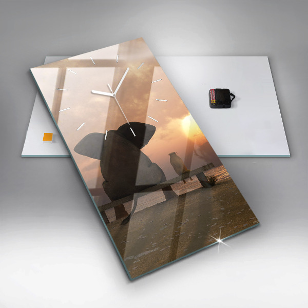 Ceas vertical de perete din sticlă Animale și apus