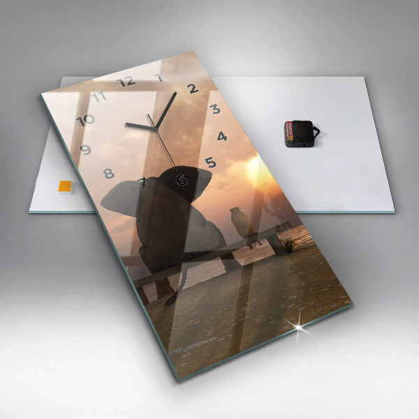 Ceas vertical de perete din sticlă Animale și apus