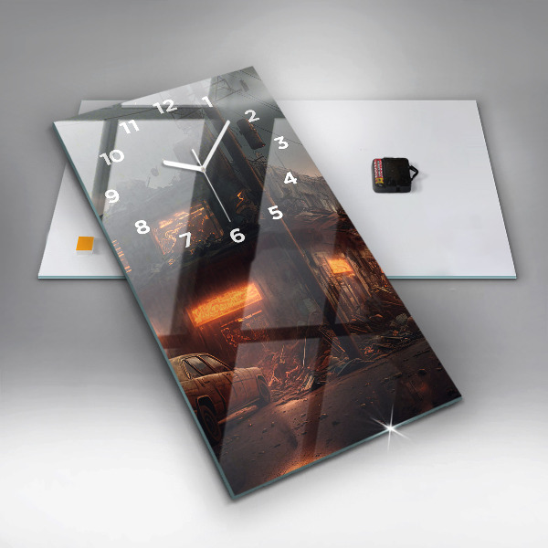 Ceas vertical de perete din sticlă Clădire apocaliptică