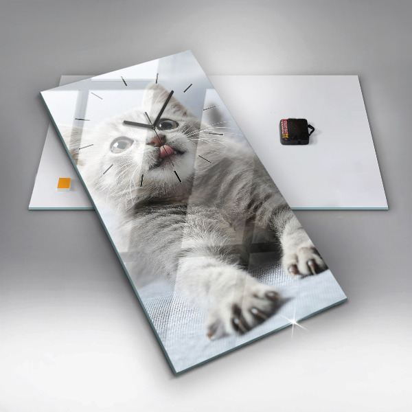 Ceas vertical de perete din sticlă Pisica pe canapea